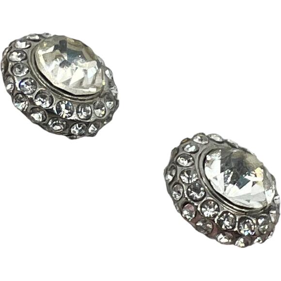 Prom Wedding Jeweled Silver Statement Stud Earrings, 0.5" x 0.5" - Picture 4 of 7